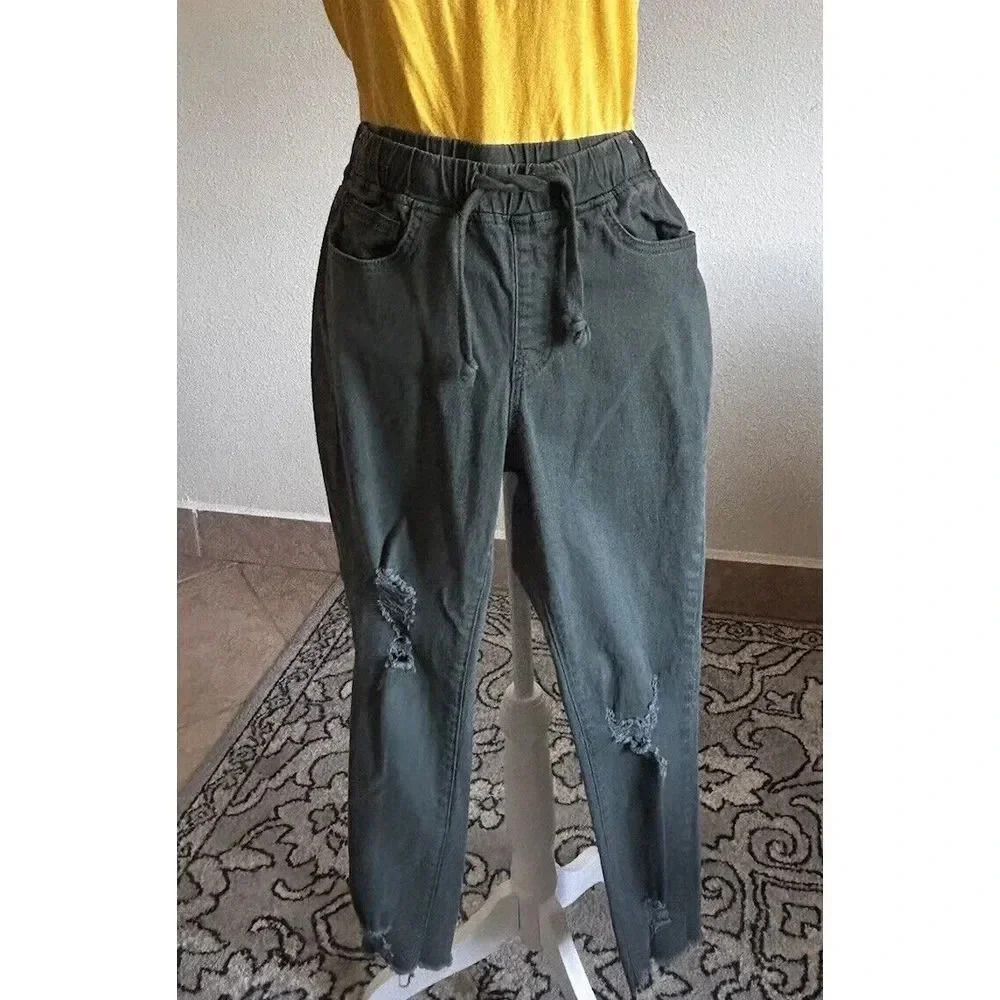 YMI Womens Jeans‎ Green Elastic Waist Ripped  Size Medium